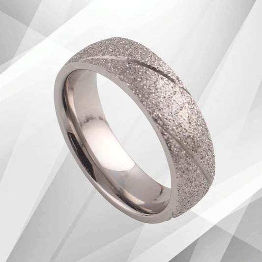 6mm Men’s Gorgeous Sand Finish Titanium Ring 18Ct White Gold Over UK