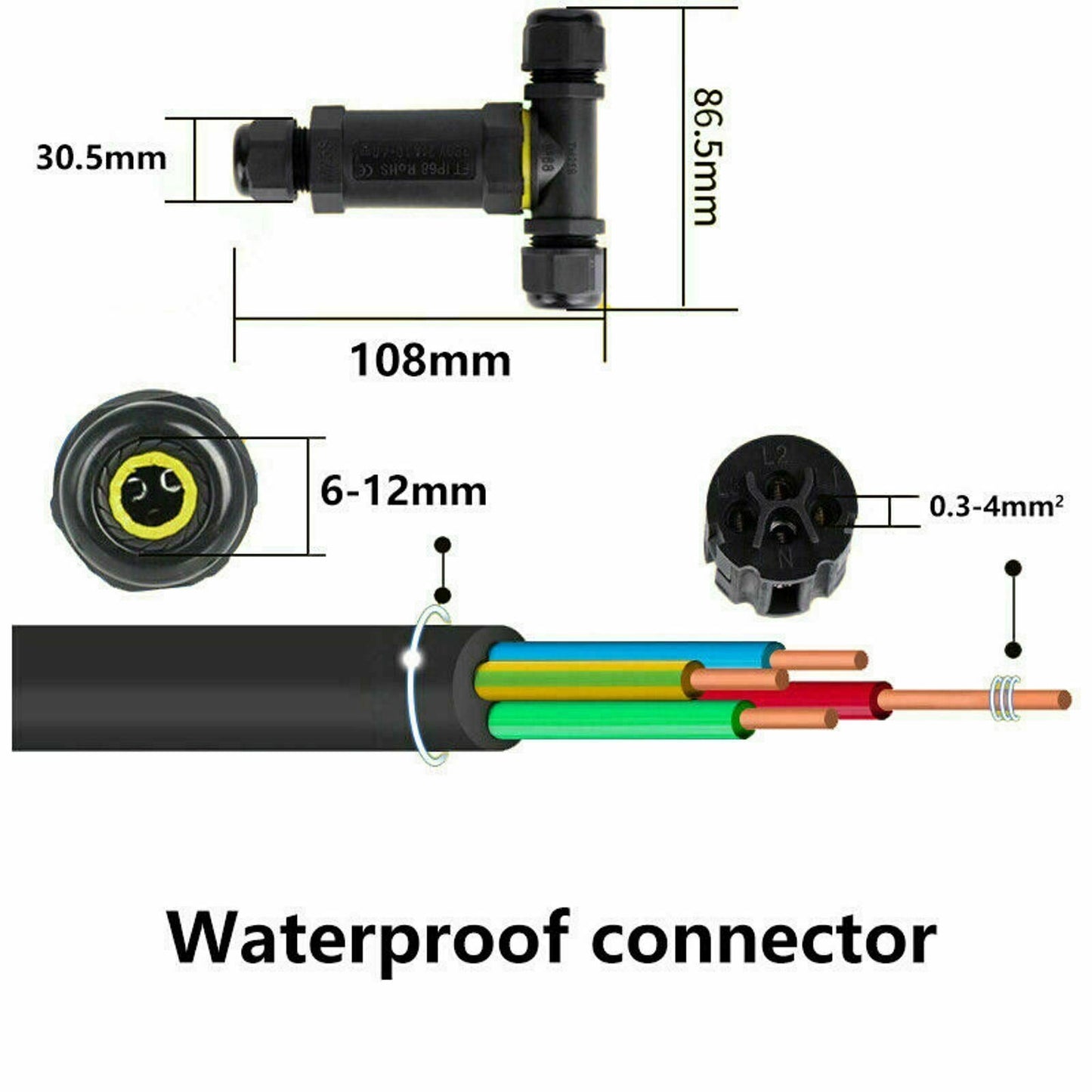 Waterproof Electrical Junction Box Cable Connector Wire IP68 UK~3556