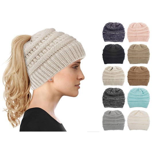 Women's Soft-Knit Ponytail Hat (Multiple Colors)