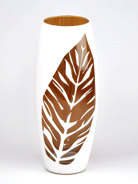 White Painted Art Glass Oval Vase for Flowers | Interior Design | Home