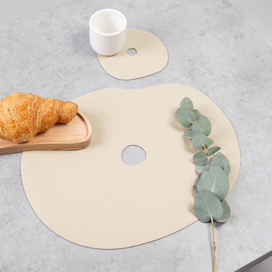 Natural leather placemat and coaster, ivory
