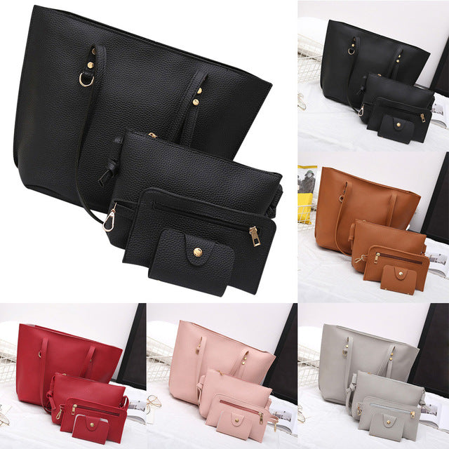 top brand women handbag 4Pcs Litchi Pattern PU