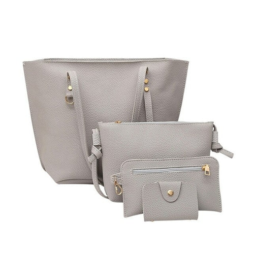 top brand women handbag 4Pcs Litchi Pattern PU
