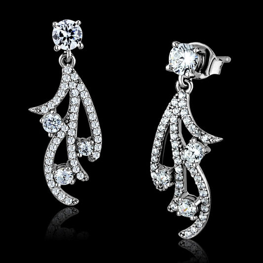 TS495 - Rhodium 925 Sterling Silver Earrings with AAA Grade CZ  in