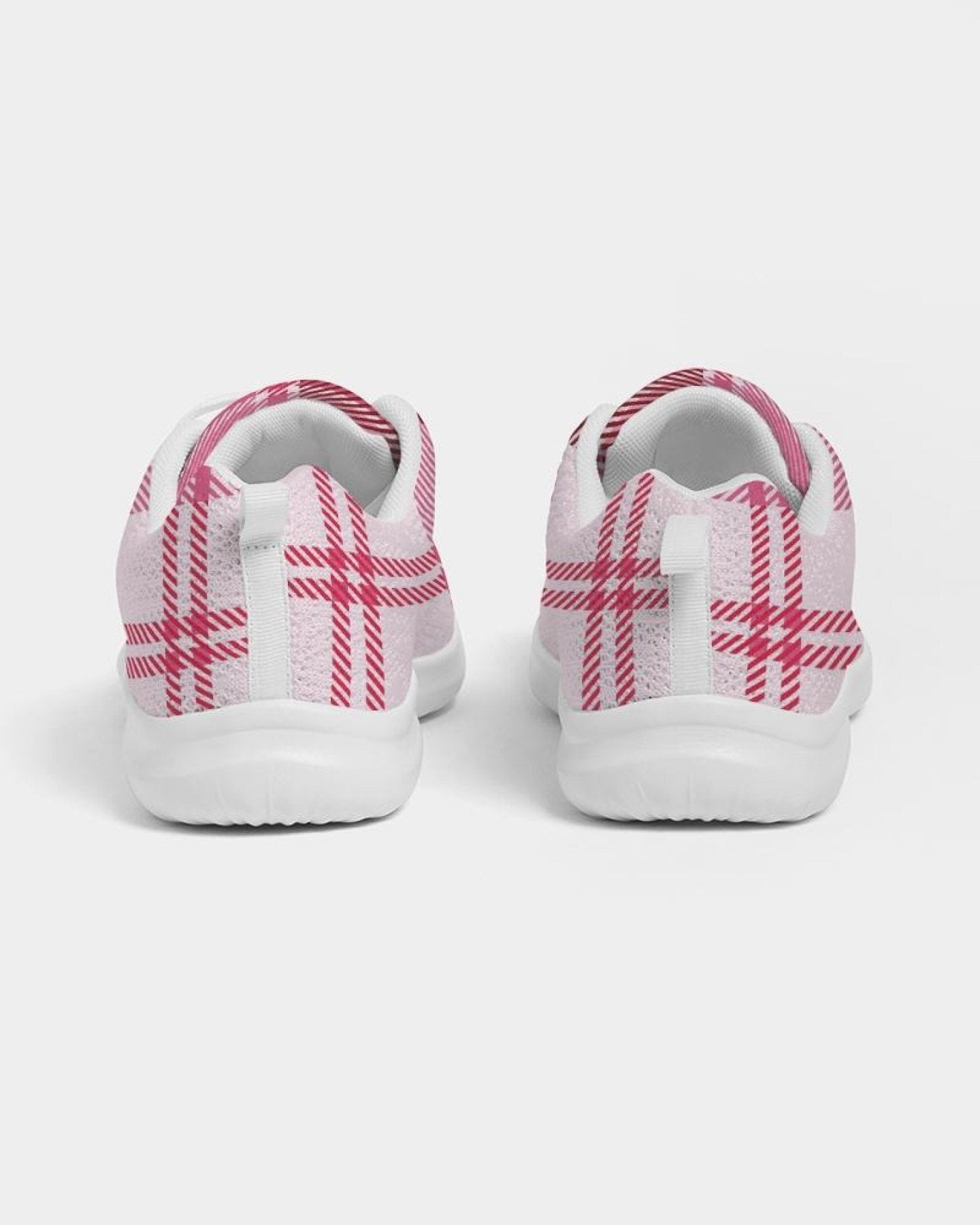 Womens Sneakers - Pink and White Plaid Running Sports Shoes