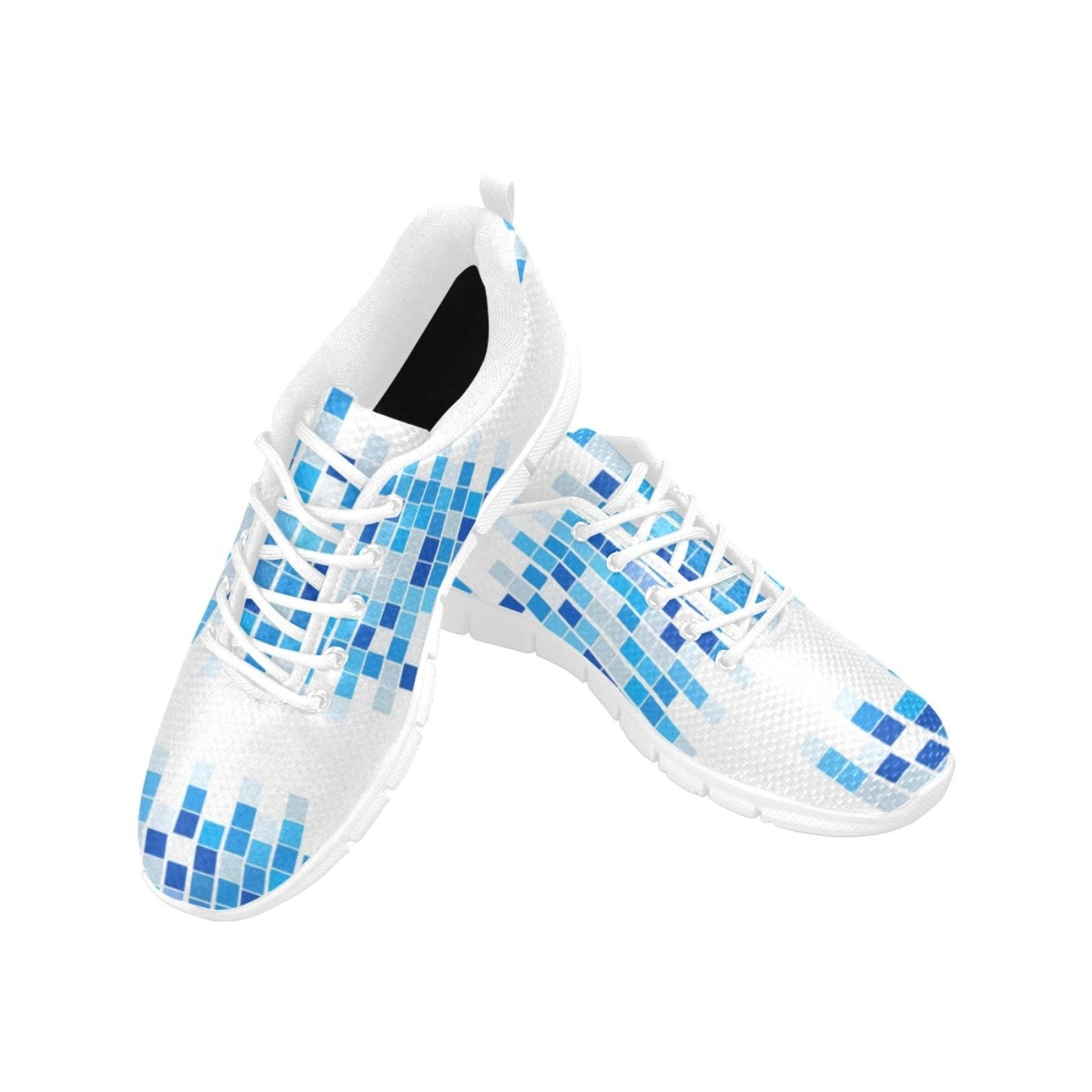 Womens Sneakers, Blue And White Mosaic Print Running Shoes