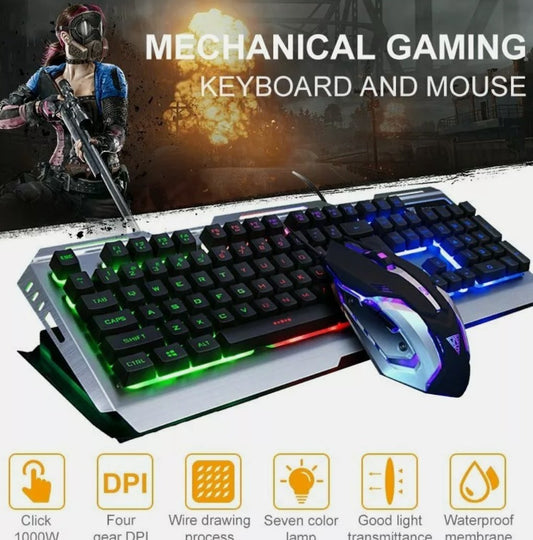 Ninja Dragon Metallic Silber Mechanisches Gaming-Tastatur- und Maus-Set